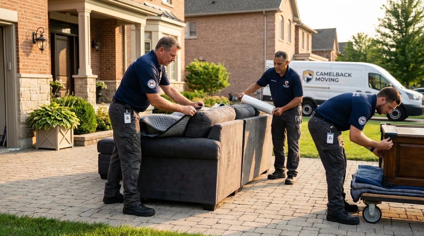 Large estate moving crew wrapping furniture in Helmetta, NJ